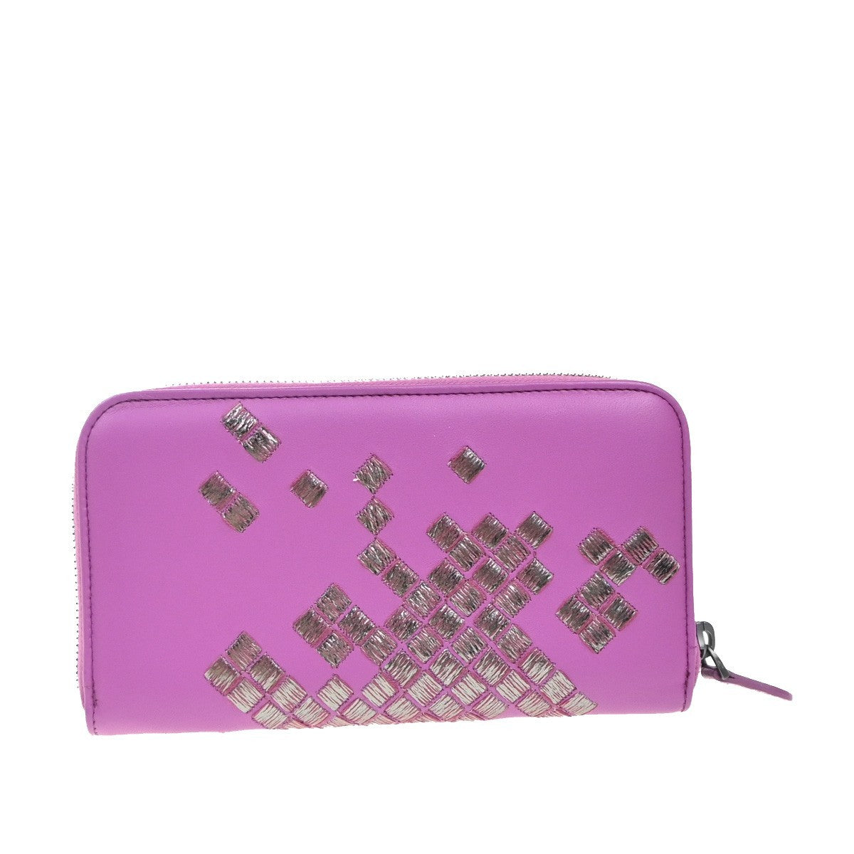 BOTTEGA VENETA Logo Intrecciato Zip Around Long Wallet Leather Purple 34RP100
