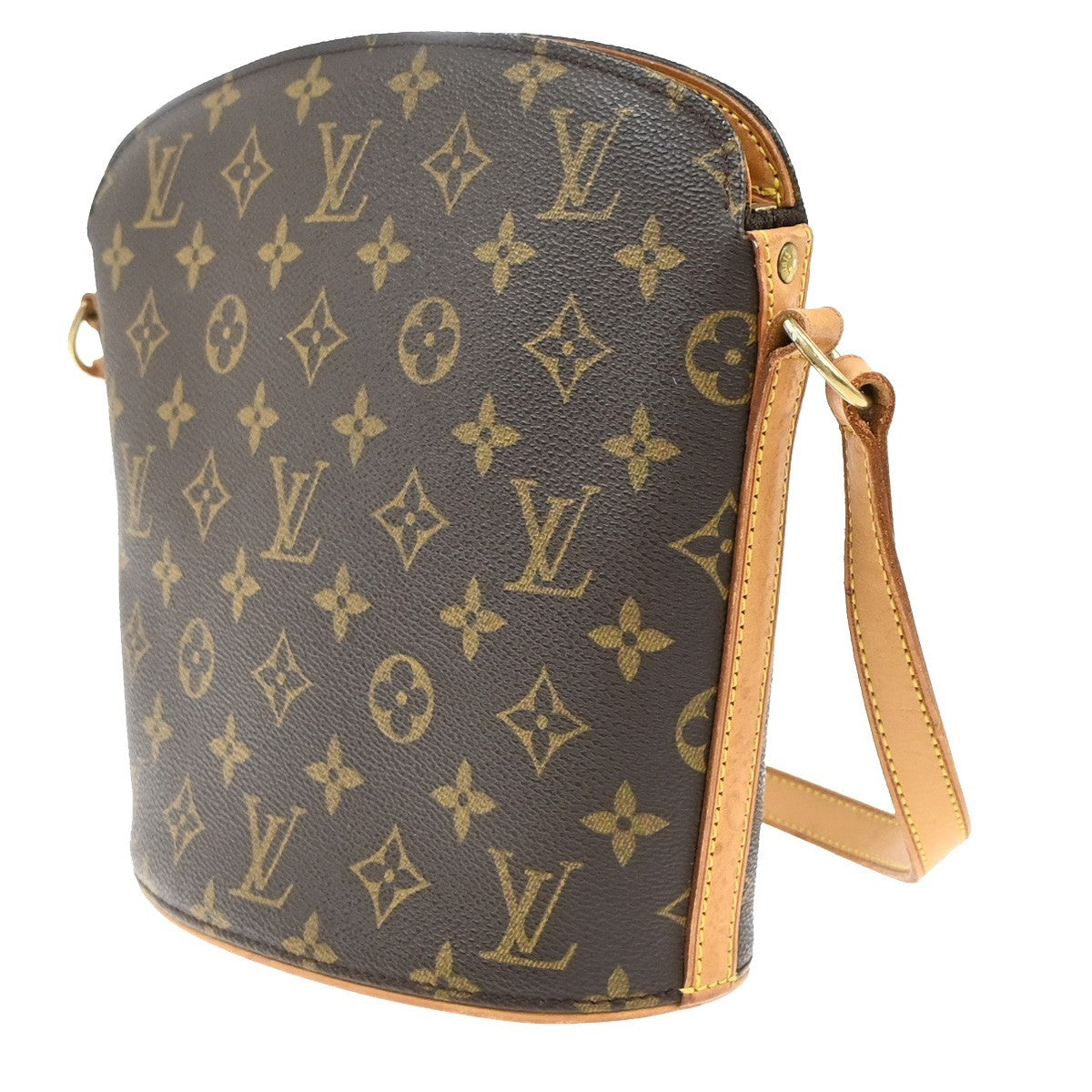 LOUIS VUITTON Logo Drouot Shoulder Bag Monogram Leather Brown M51290 96KB486