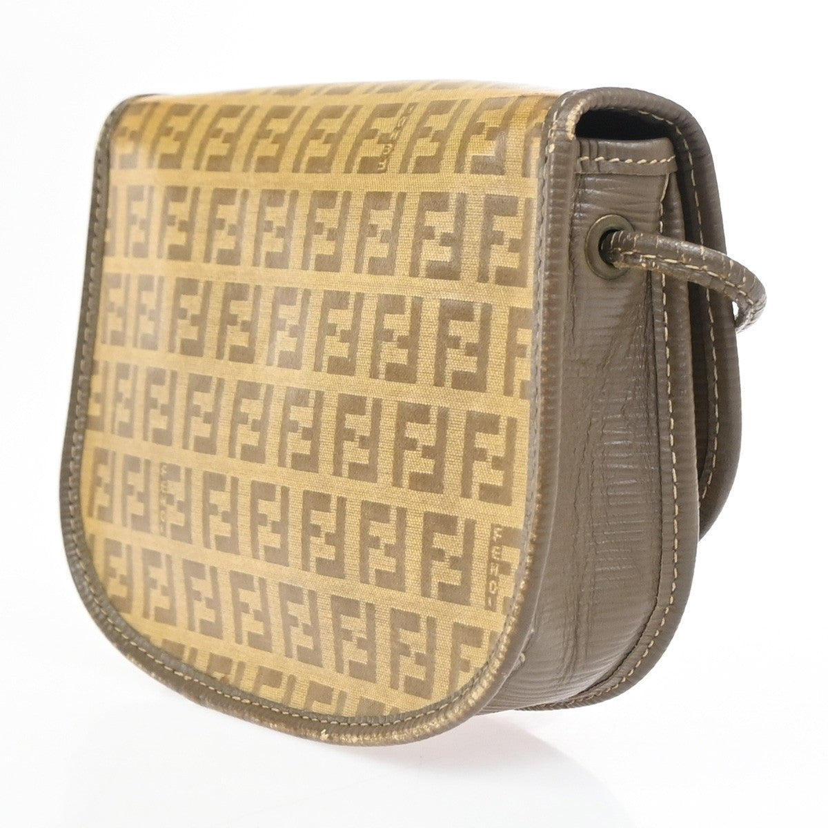 FENDI Logo Zucchino Pattern Mini Shoulder Bag PVC Leather Brown 66CA907