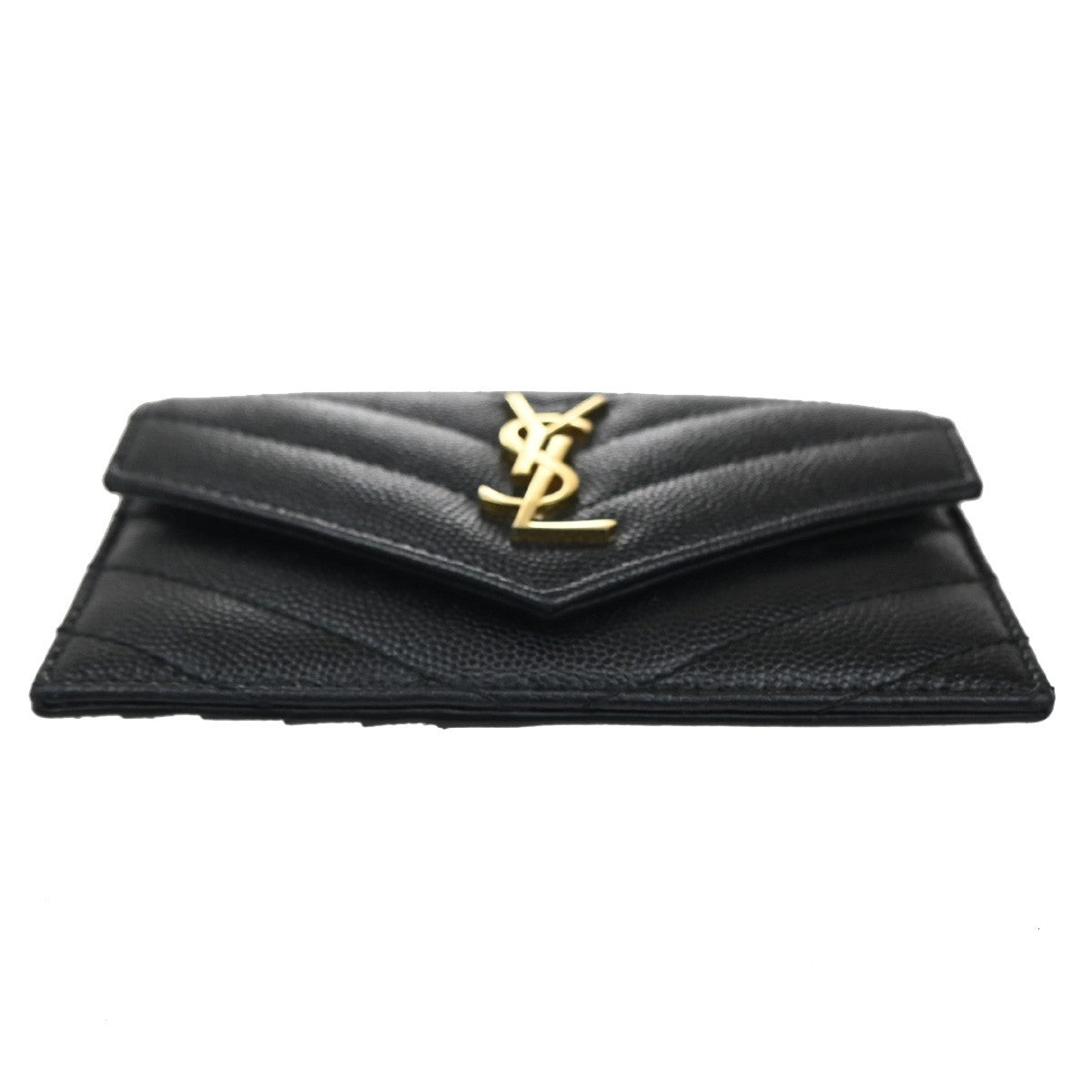 SAINT LAURENT YSL Logo Frap Card Coin Case Quilted Leather Black 612808 87KB982
