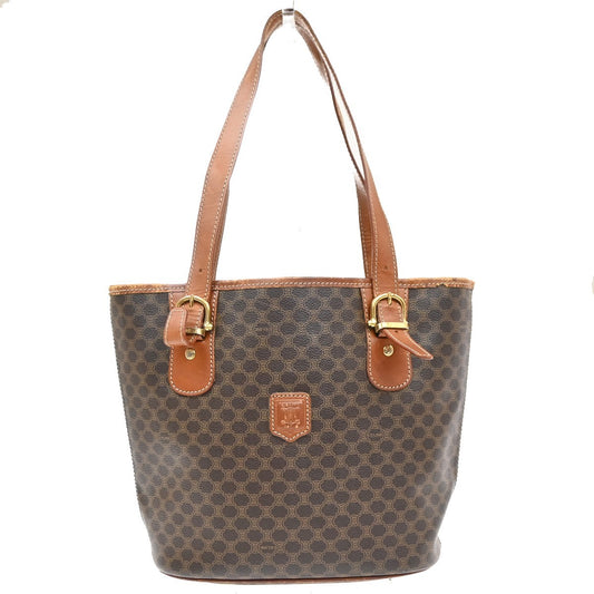 27.Live CELINE Macadam Pattern Shoulder Tote Bag PVC Leather Brown 07EG396