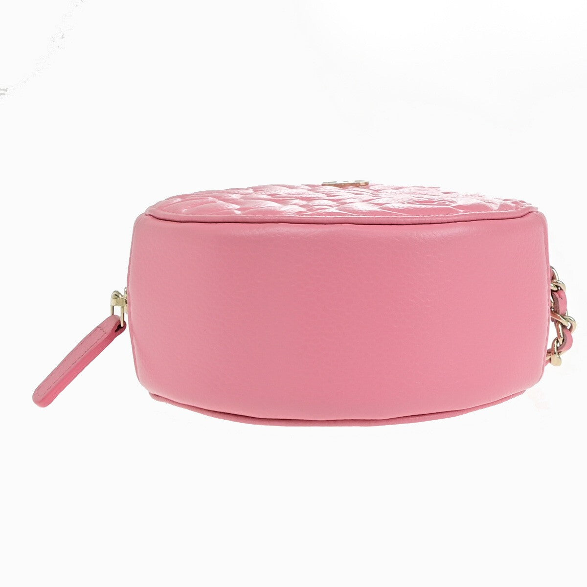 CHANEL CC Logo Camellia Round Mini Chain Shoulder Bag Grained Pink 337RK175