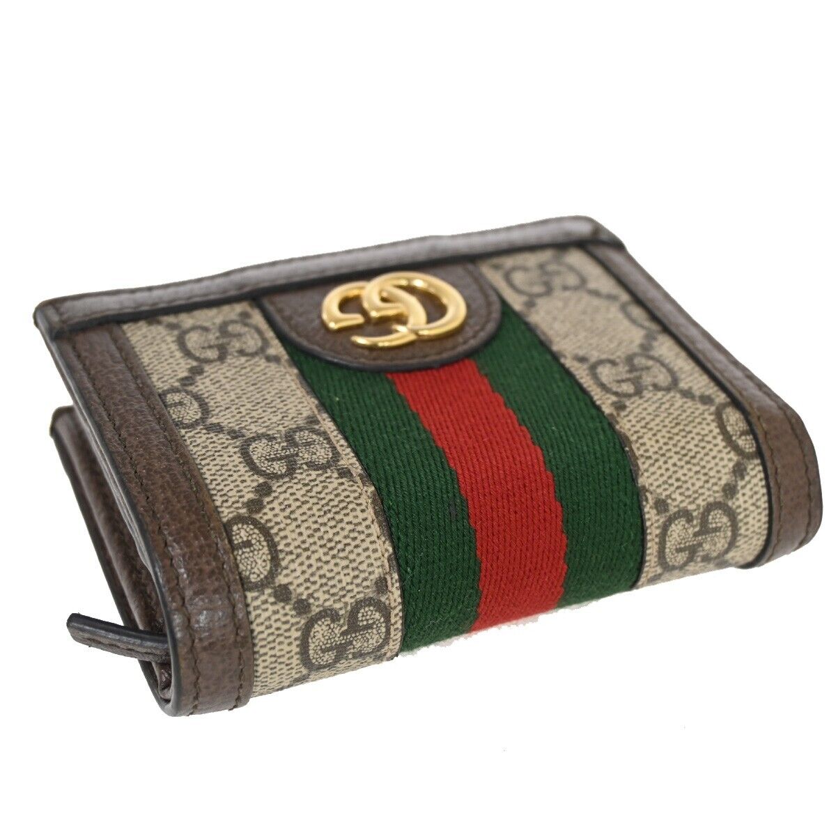 GUCCI Logo GG Ophidia Bifold Wallet Purse Supreme Leather Brown Gold 36SH364