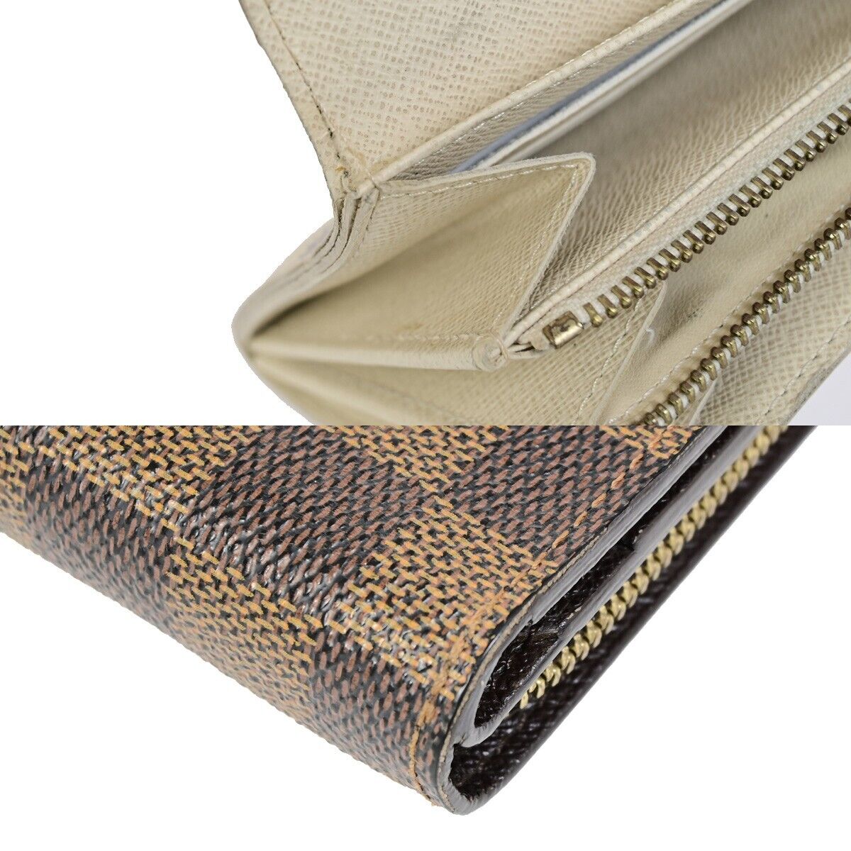 LOUIS VUITTON 3 Set Long Bifold Wallet Damier Ebene Azur Brown White 34YF077
