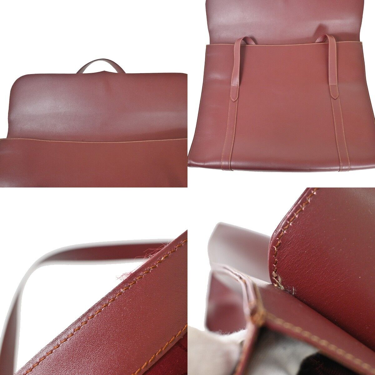CARTIER 2C Logo Shoulder Tote Bag Leather Bordeaux Gold Made in Italy 69HB818