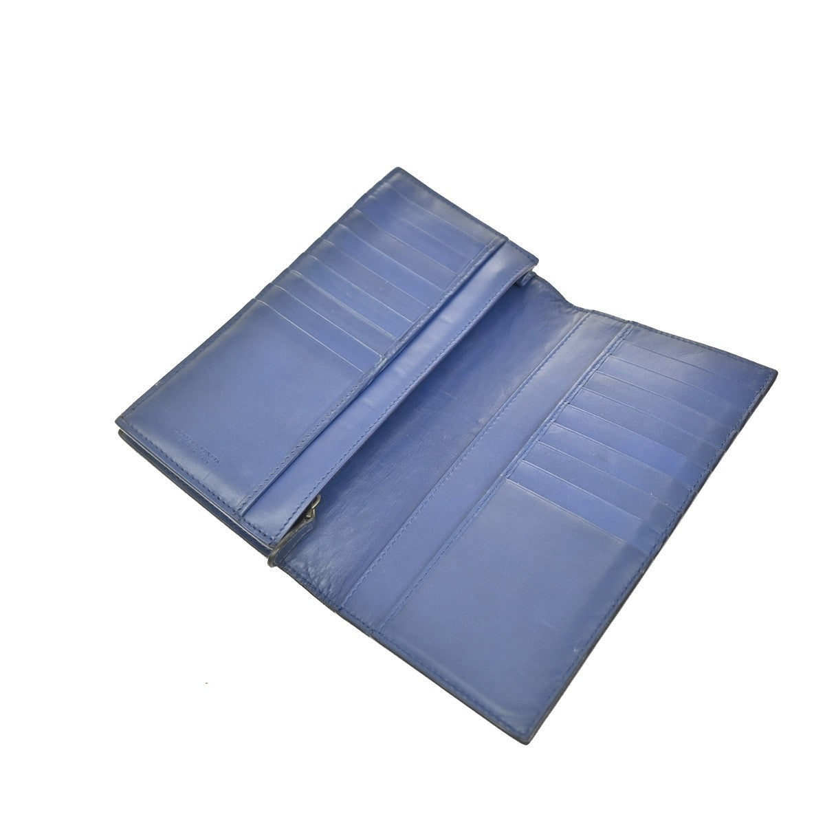 BOTTEGA VENETA Logo Intrecciato Long Bifold Wallet Leather Blue SHW 39KB006