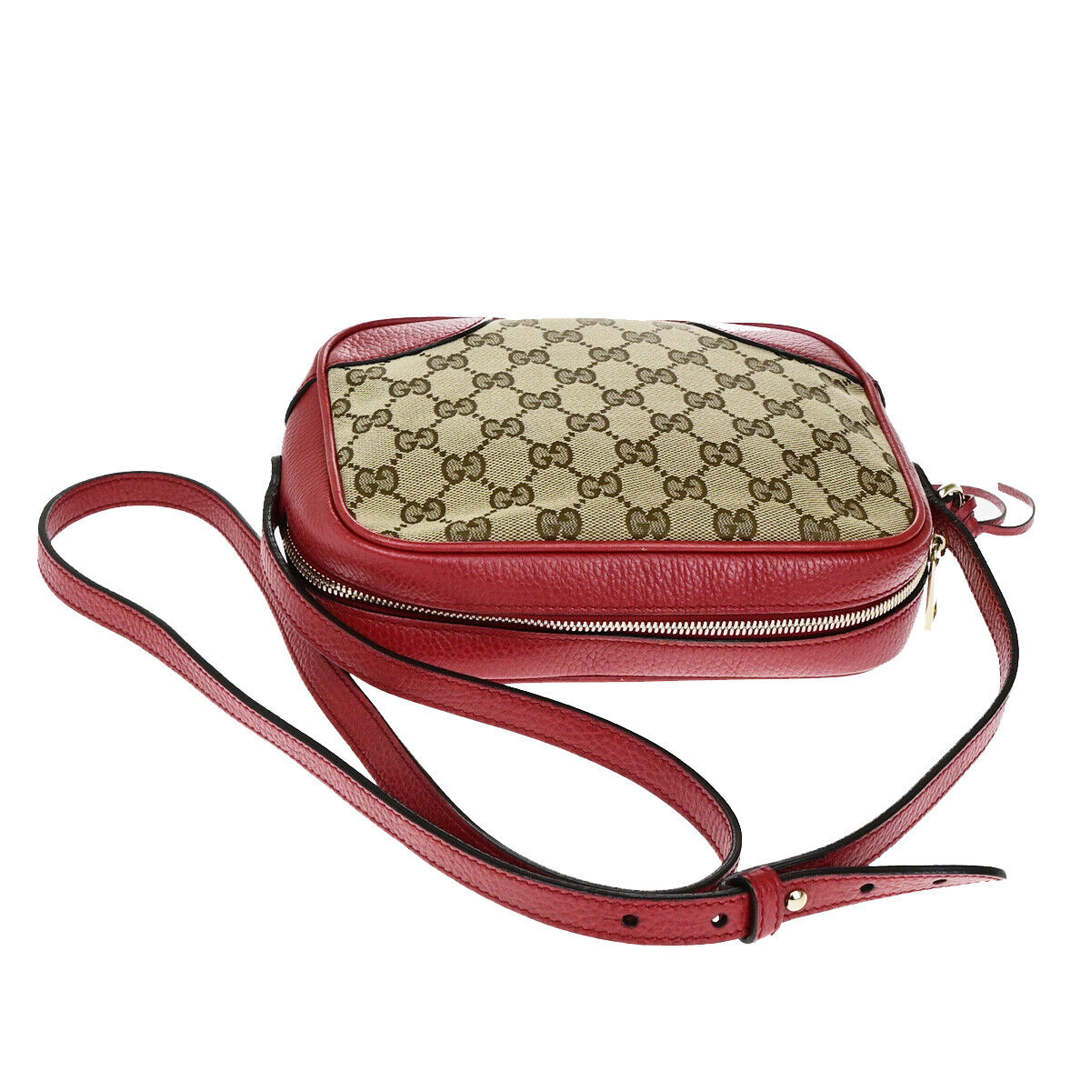 GUCCI GG Pattern Crossbody Shoulder Bag Canvas Leather Brown Red GHW 97RK010