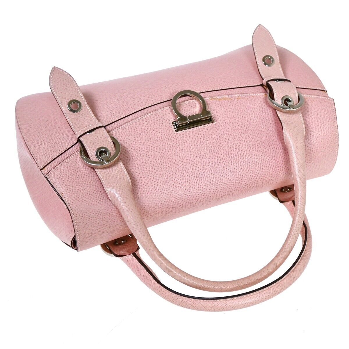 SALVATORE FERRAGAMO Gancini Hand Bag Leather Pink Silver Made in Italy 62HB105