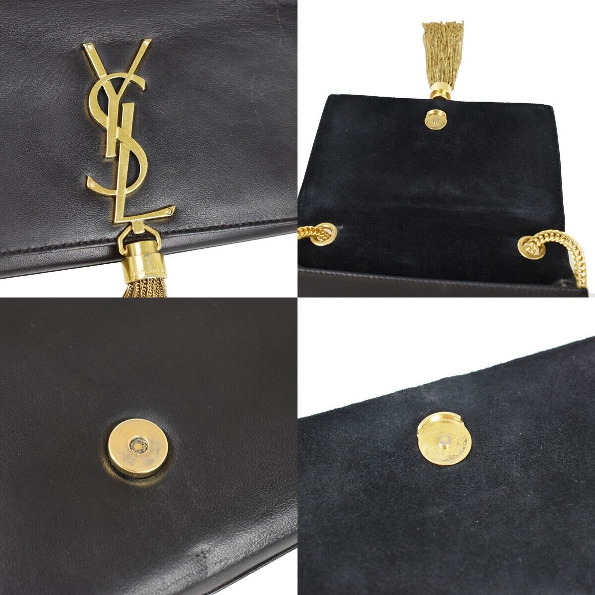 SAINT LAURENT YSL Logo Kate Tassel Chain Shoulder Bag Leather Black 663RH567