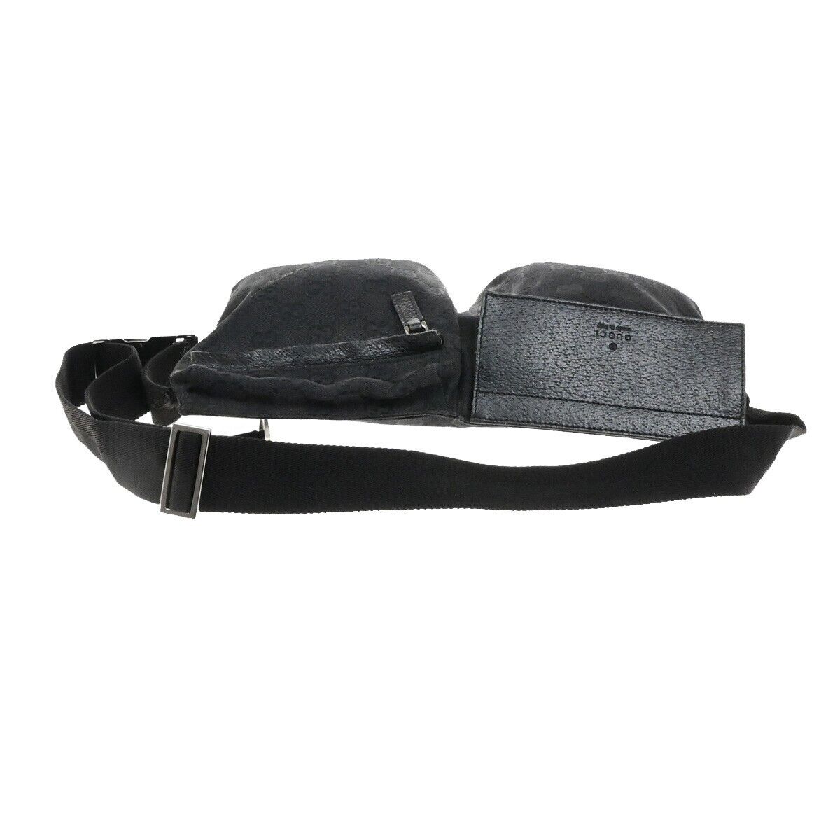 GUCCI Logo GG Pattern Bum Bag Belt Canvas Leather Black Silver Italy 33EE093