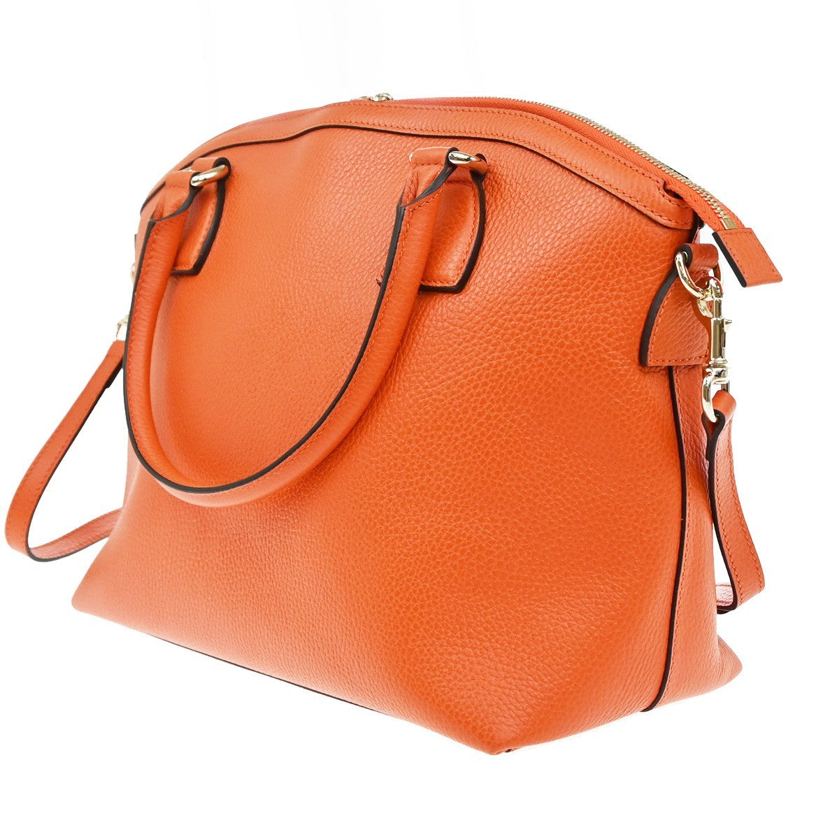 GUCCI Logo Interlocking GG Charm 2Way Shoulder Hand Bag Leather Orange 90KP030
