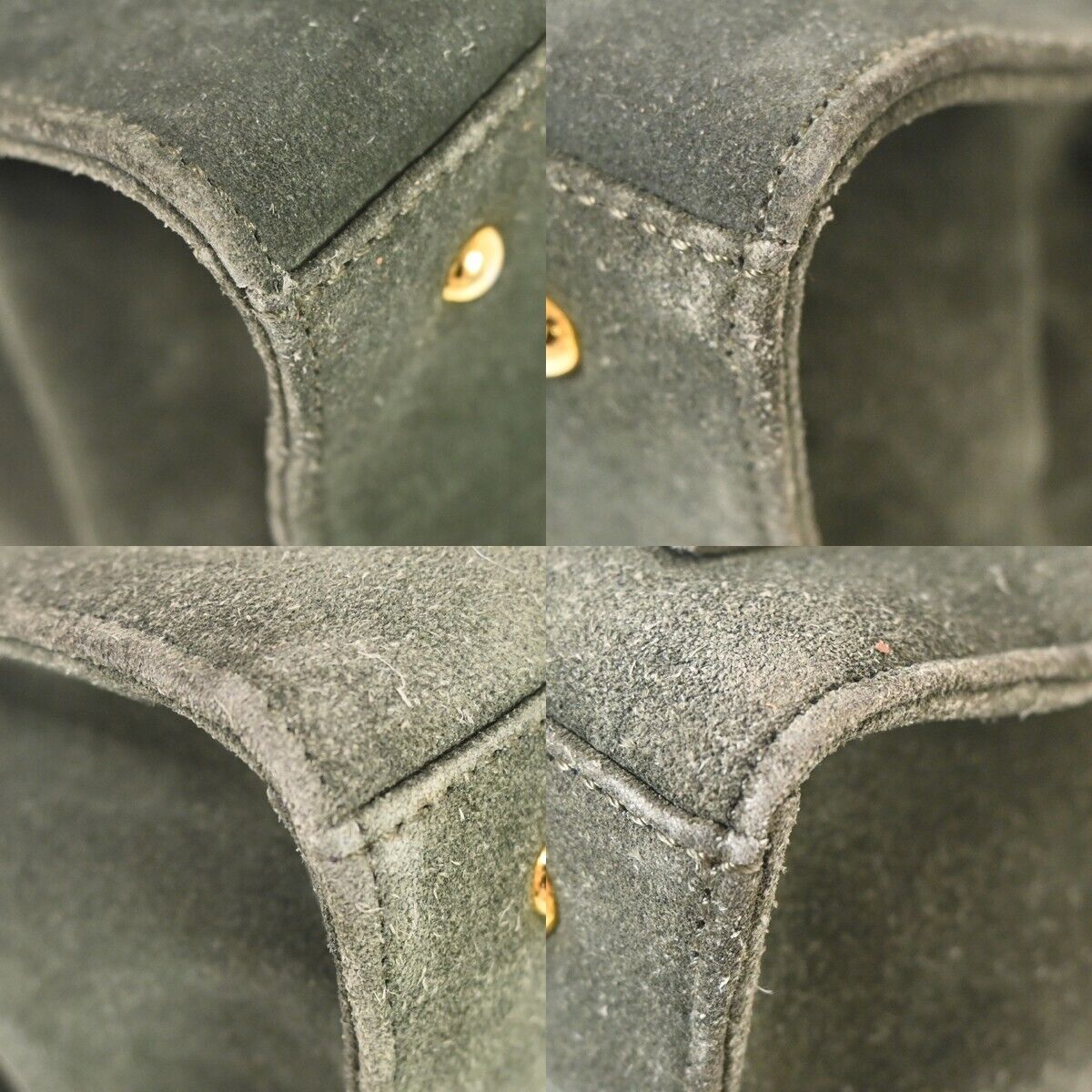 CHANEL CC Logo Shoulder Tote Bag Suede Skin Leather Khaki GHW Vintage 18HB212