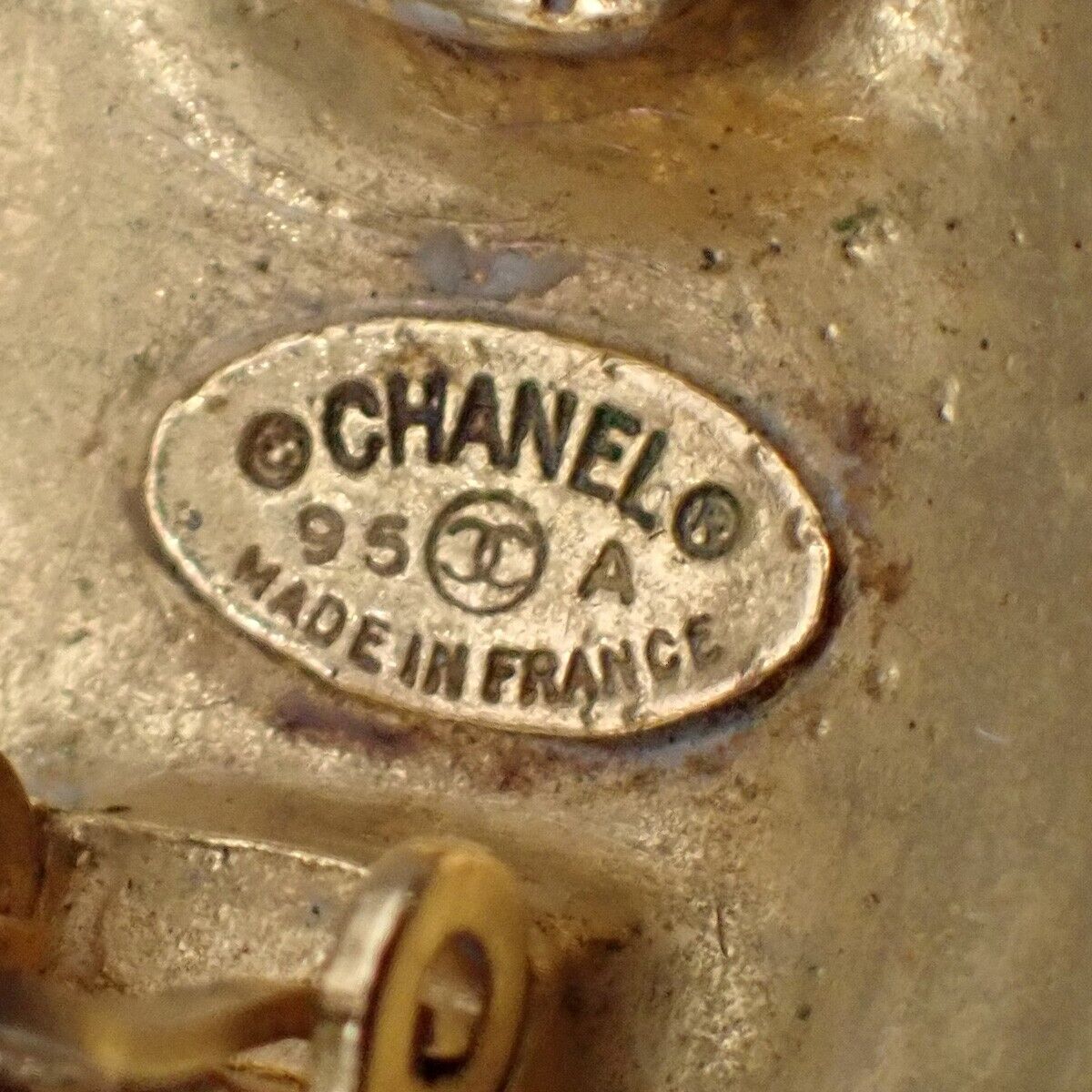 CHANEL CC Logo Button Earrings 95A Clip-On Gold France Vintage 34RK706