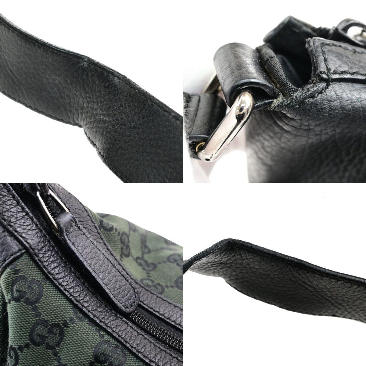 GUCCI Logo GG Pattern Shoulder Tote Bag Canvas Leather Green Black Italy 87EE030