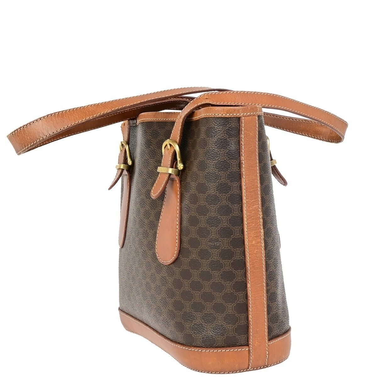 CELINE Logo Macadam Pattern Shoulder Tote Bag PVC Leather Brown Italy 61FB227