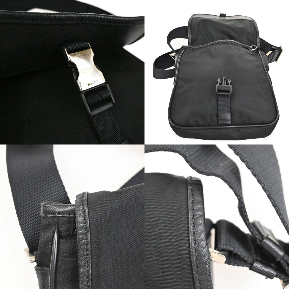 PRADA MILANO Logo Tessuto Shoulder Bag Nylon Leather Black SHW Italy 38KC611