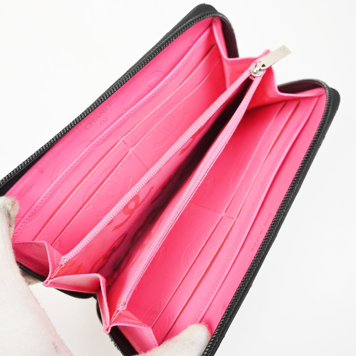 CHANEL CC Cambon Line Zip Around Long Wallet Patent Leather Black Spain 79MA496