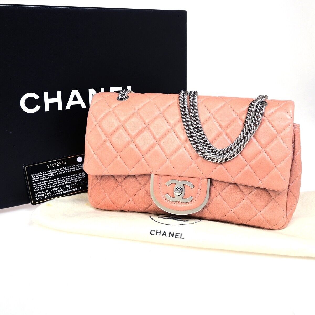 CHANEL CC Matelasse 25 Double Flap Chain Shoulder Bag Leather Pink 373RK146