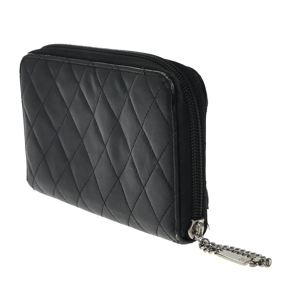CHANEL CC Cambon Long Zipper Bifold Wallet Patent Leather Black SHW 38KP014