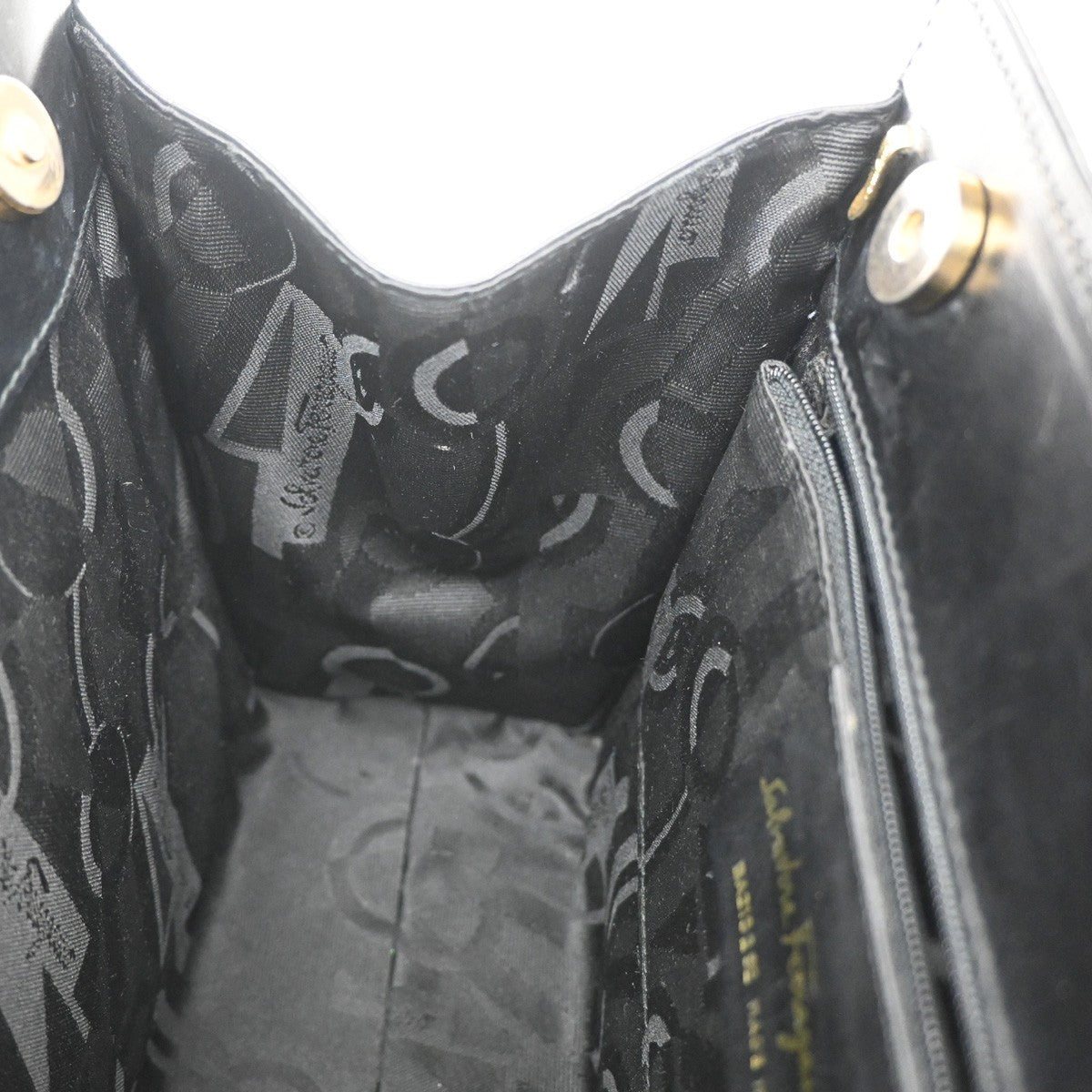 SALVATORE FERRAGAMO Logo Vara Hand Bag Leather Canvas Black GHW Italy 64KB165
