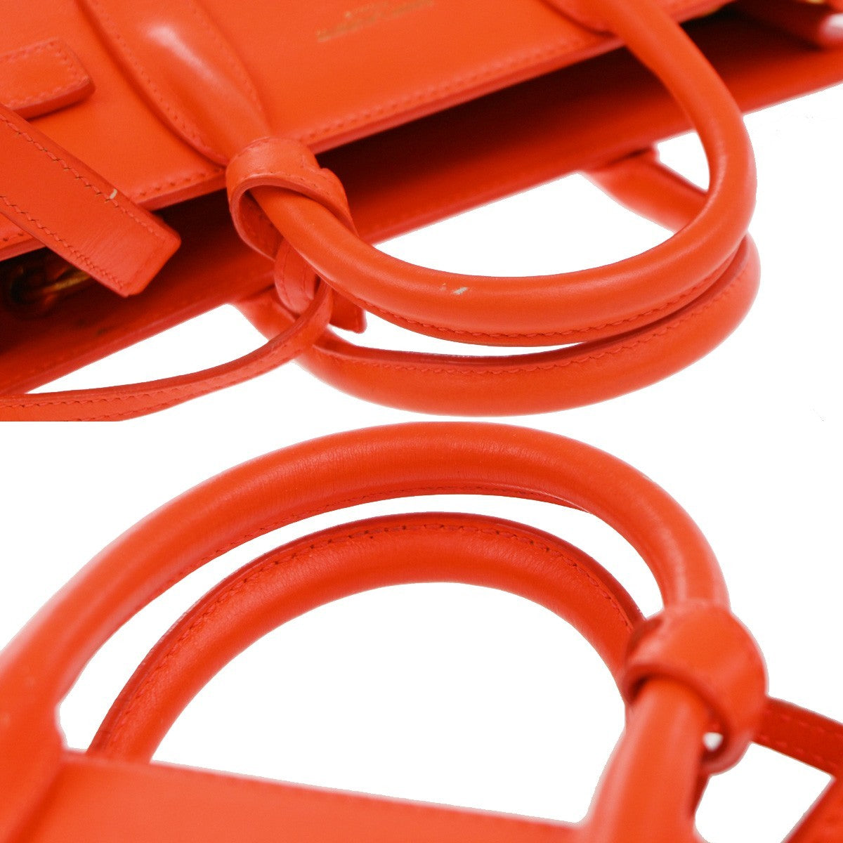 SAINT LAURENT 2 Way Sac de Jour Shoulder Hand Bag Leather Neon Red Italy 10EG144