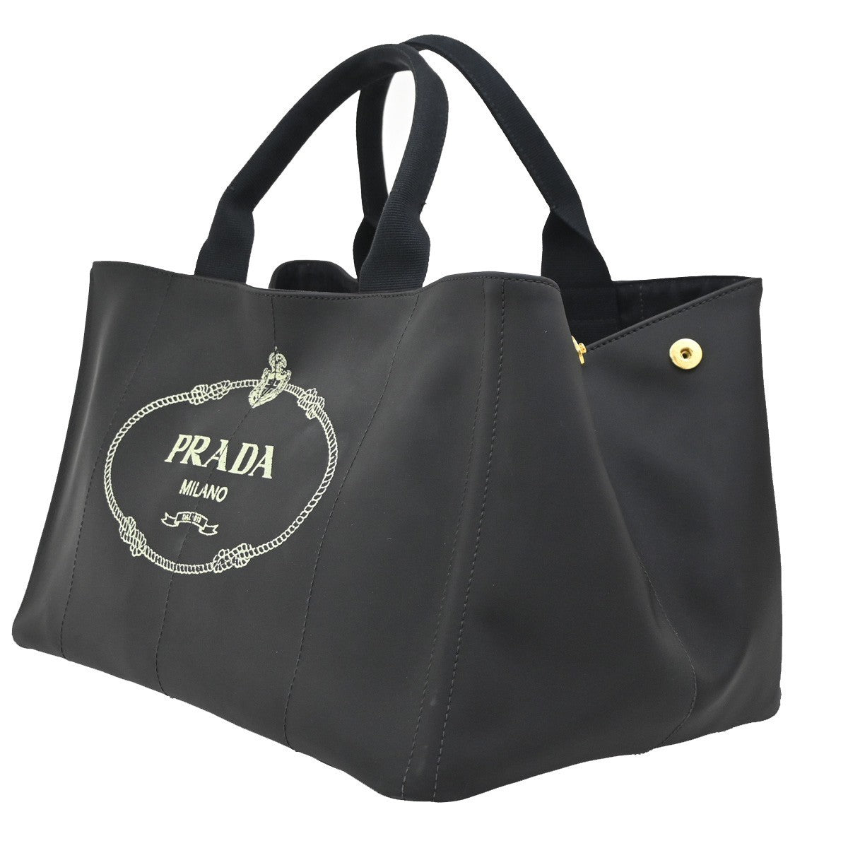 PRADA Logo Canapa Shoulder Tote Bag Tessuto PVC Leather Black GHW 88KB764