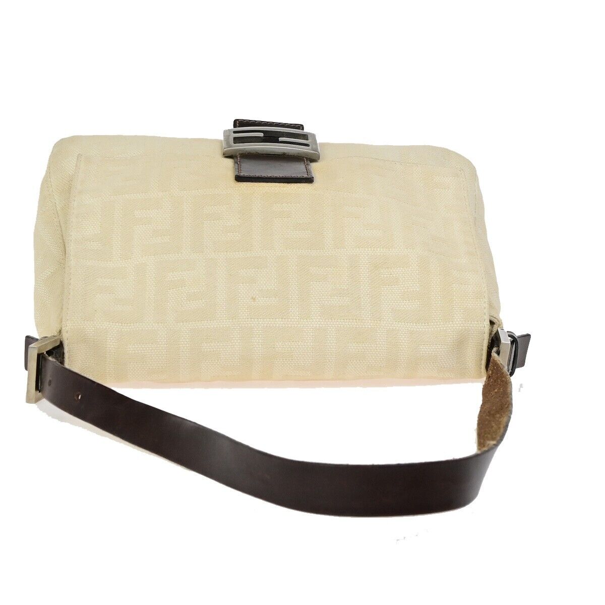FENDI Zucca Zucchino Pattern Shoulder Bag Canvas Leather Beige Brown 34KA489