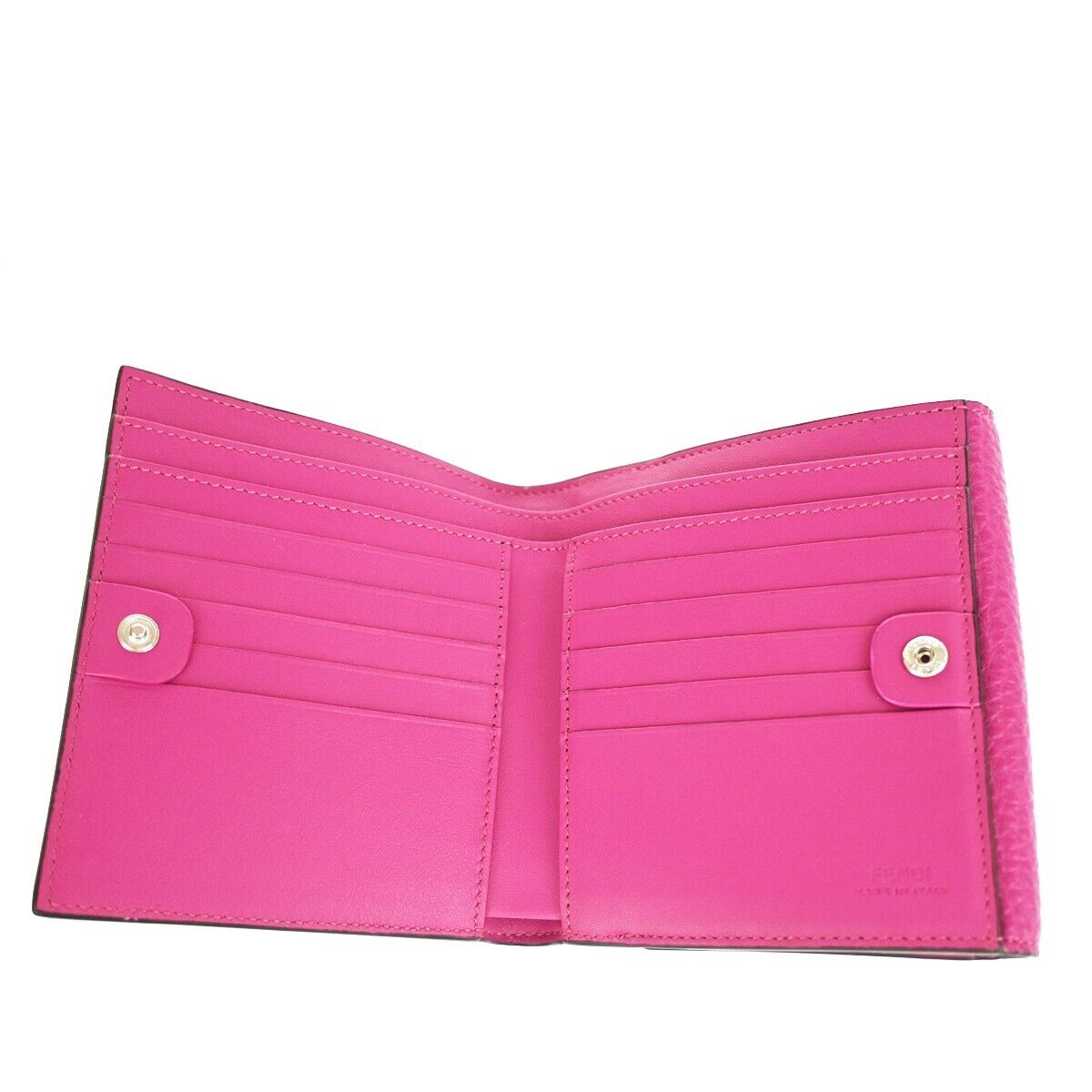 FENDI Logo Peekaboo Bifold Wallet Purse Leather Magenta SHW Italy 39RJ491