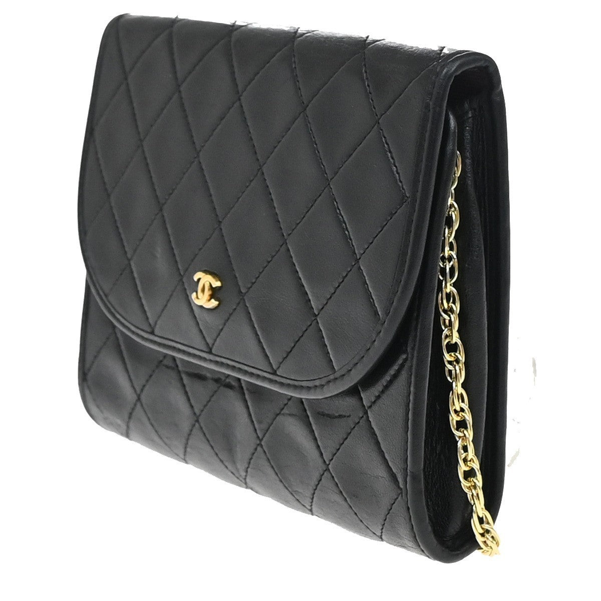 CHANEL CC Logo Mini Matelasse Chain Shoulder Bag Leather Black GHW 44RF695