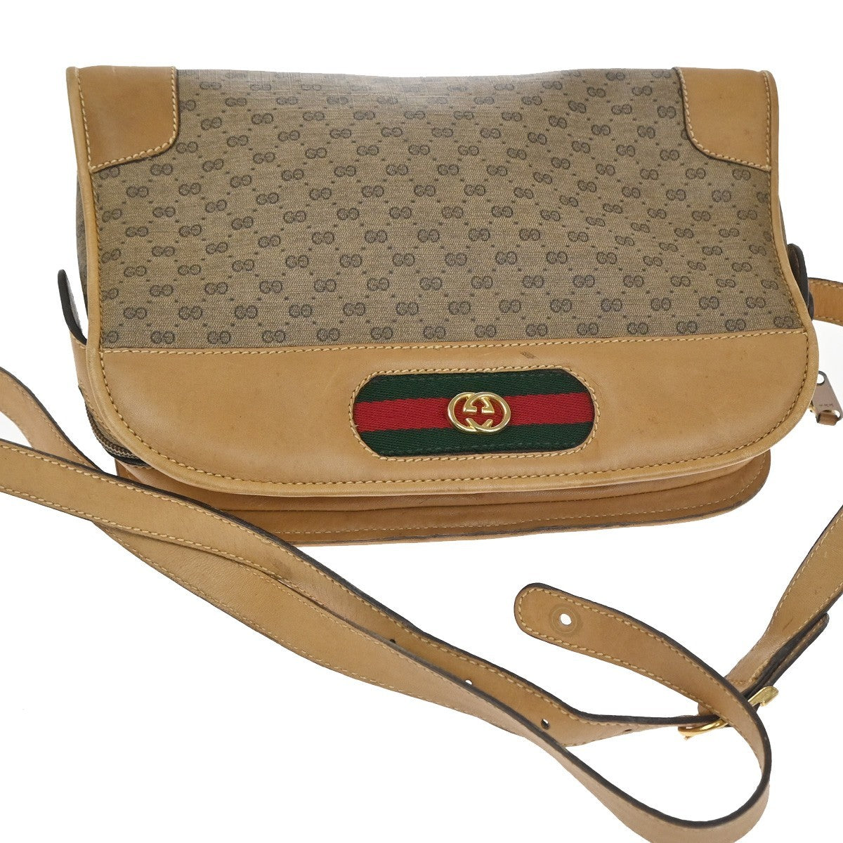 GUCCI Micro GG Pattern Crossbody Shoulder Bag PVC Leather Brown GHW 02TA593