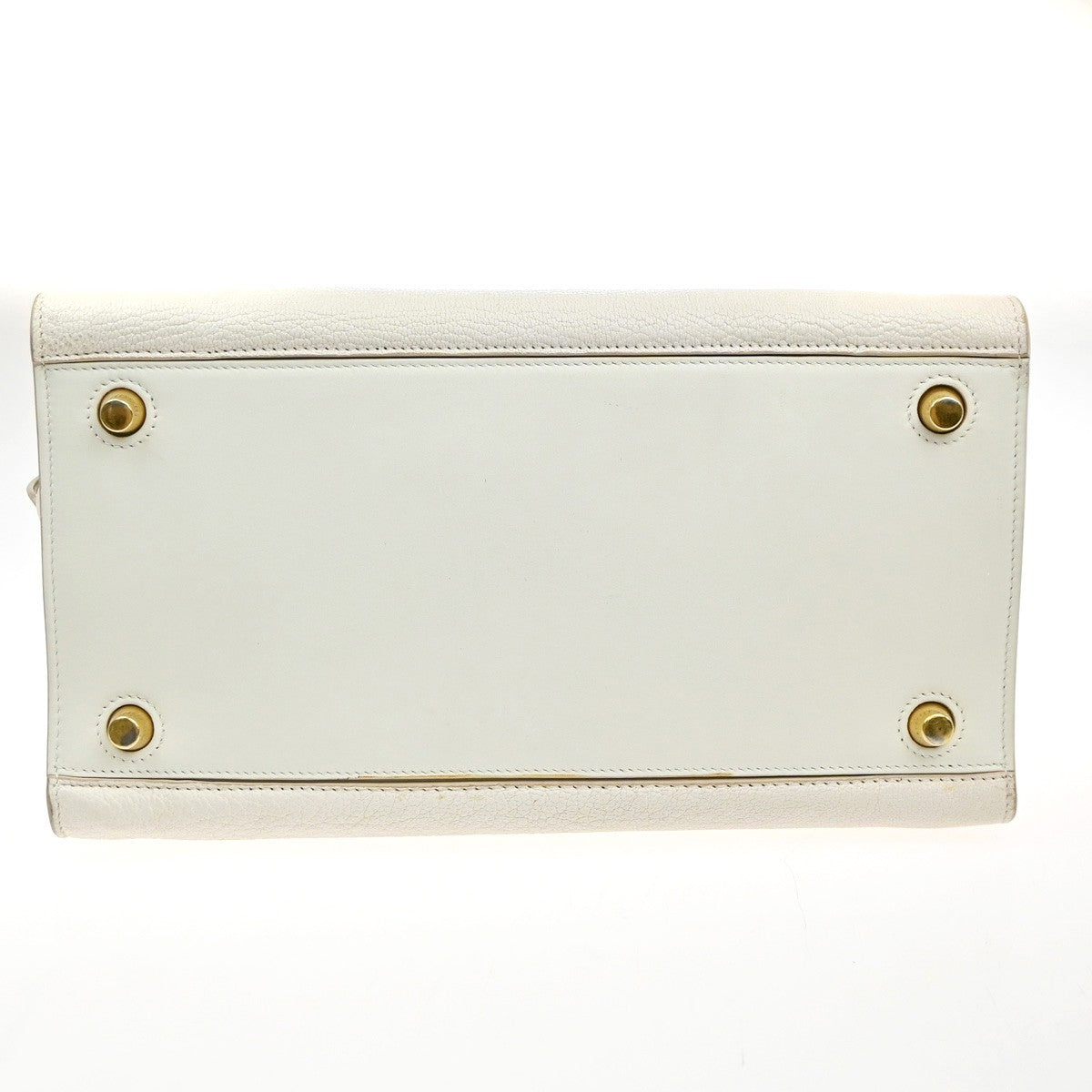 CELINE Logo Ring Shoulder Hand Bag Leather White Light Pink GHW Italy 12YJ132