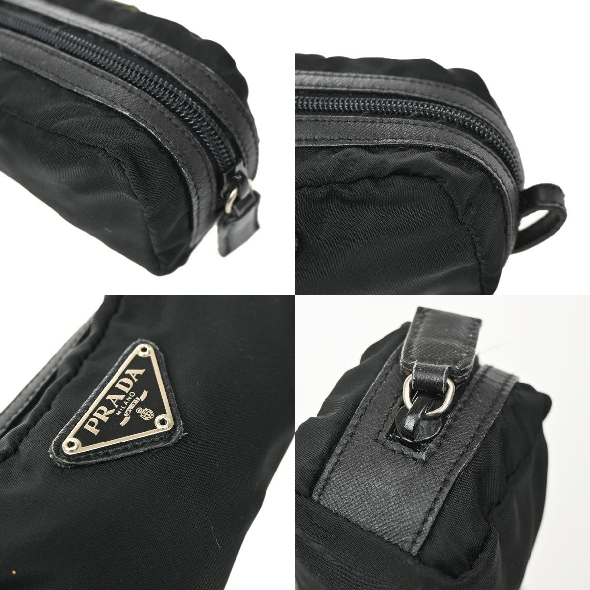 PRADA Logo Tessuto Mini Cosmetic Pouch Nylon Leather Black SHW Italy 09KD207