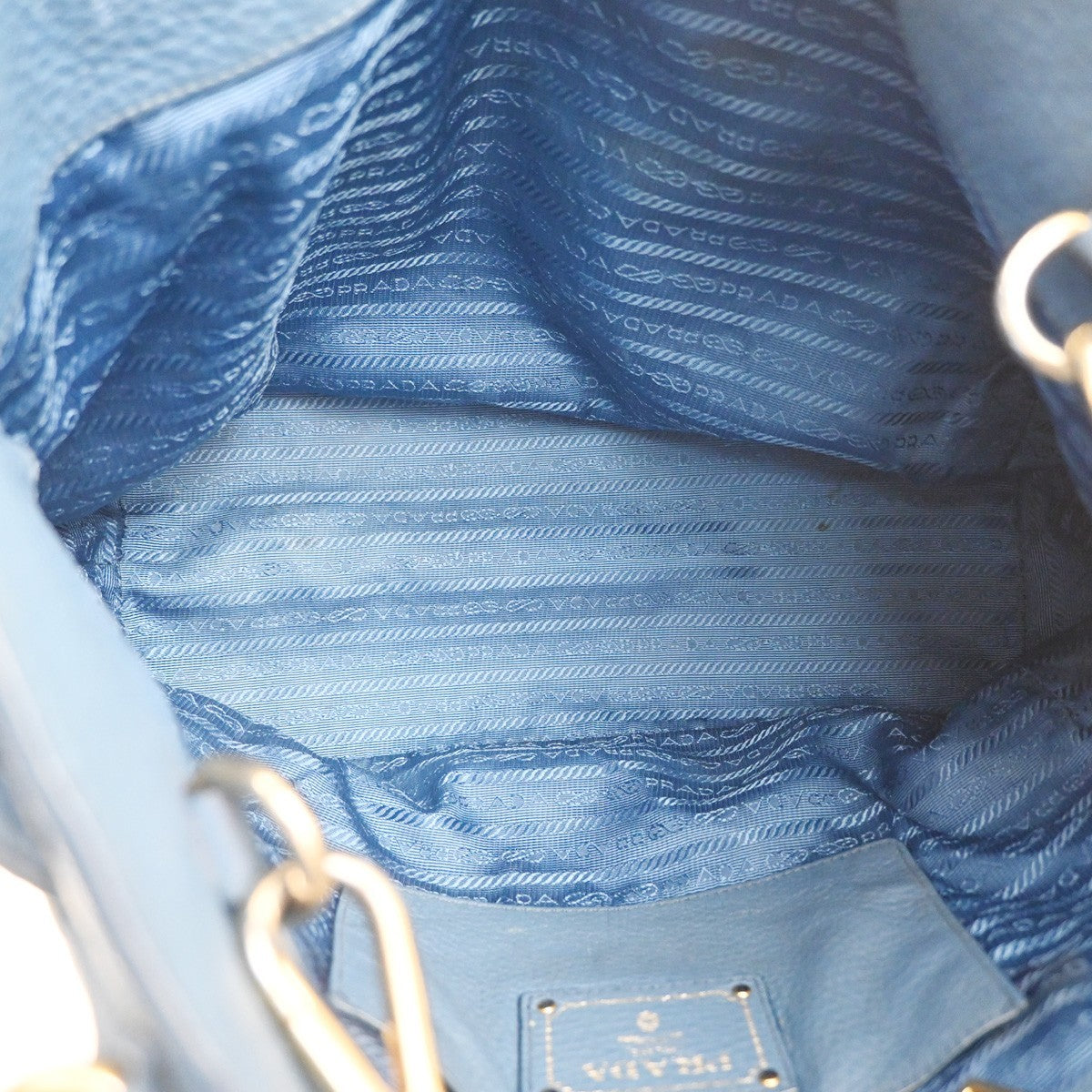PRADA Logo 2way Shoulder Hand Bag Vitello Daino Leather Blue GHW 76MA442