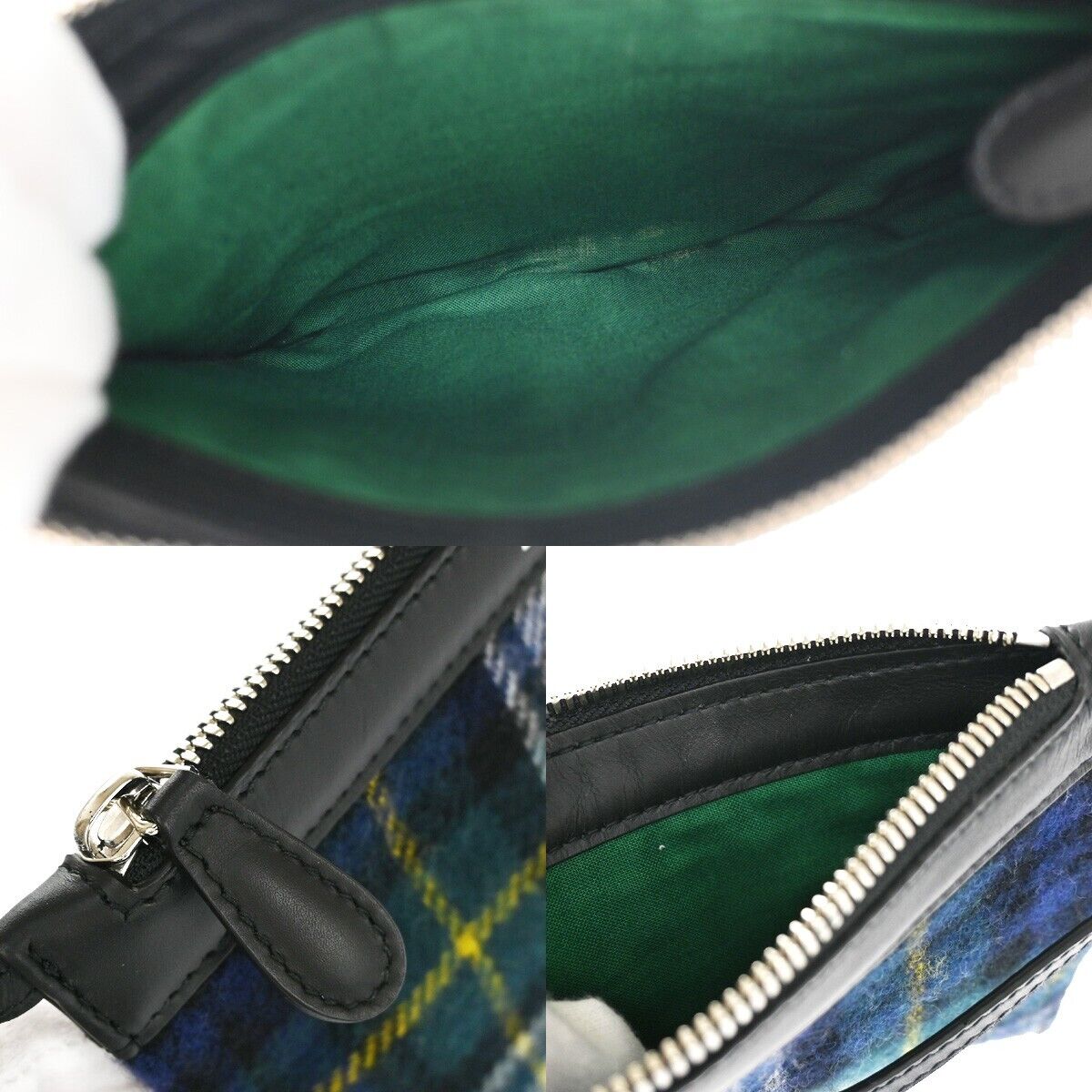 BALENCIAGA NAVY Cabas S Shoulder Tote Bag Check Pouch Wool Leather GN BK 75YC423