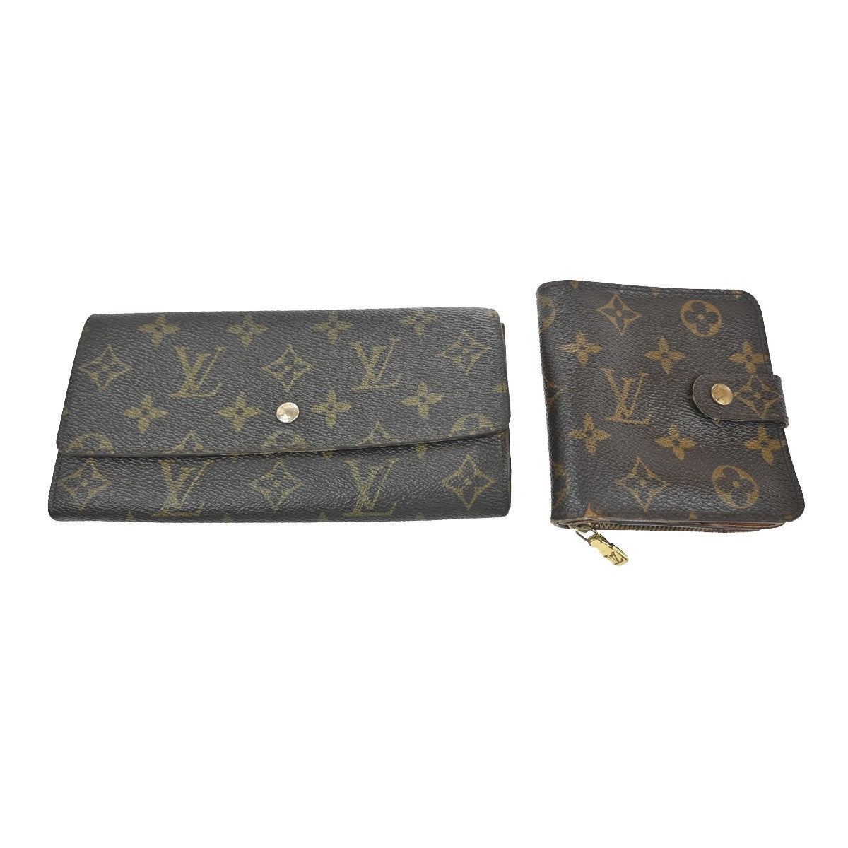 LOUIS VUITTON LV 2 Set Credit Compact Zip Wallet Monogram Leather BN 02KC753