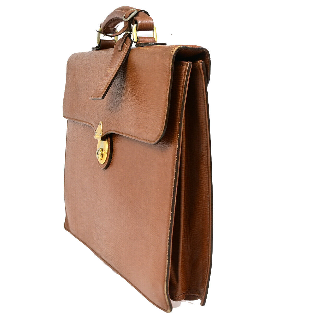 Burberrys Logo Business Briefcase Hand Bag Leather Brown 04YF619