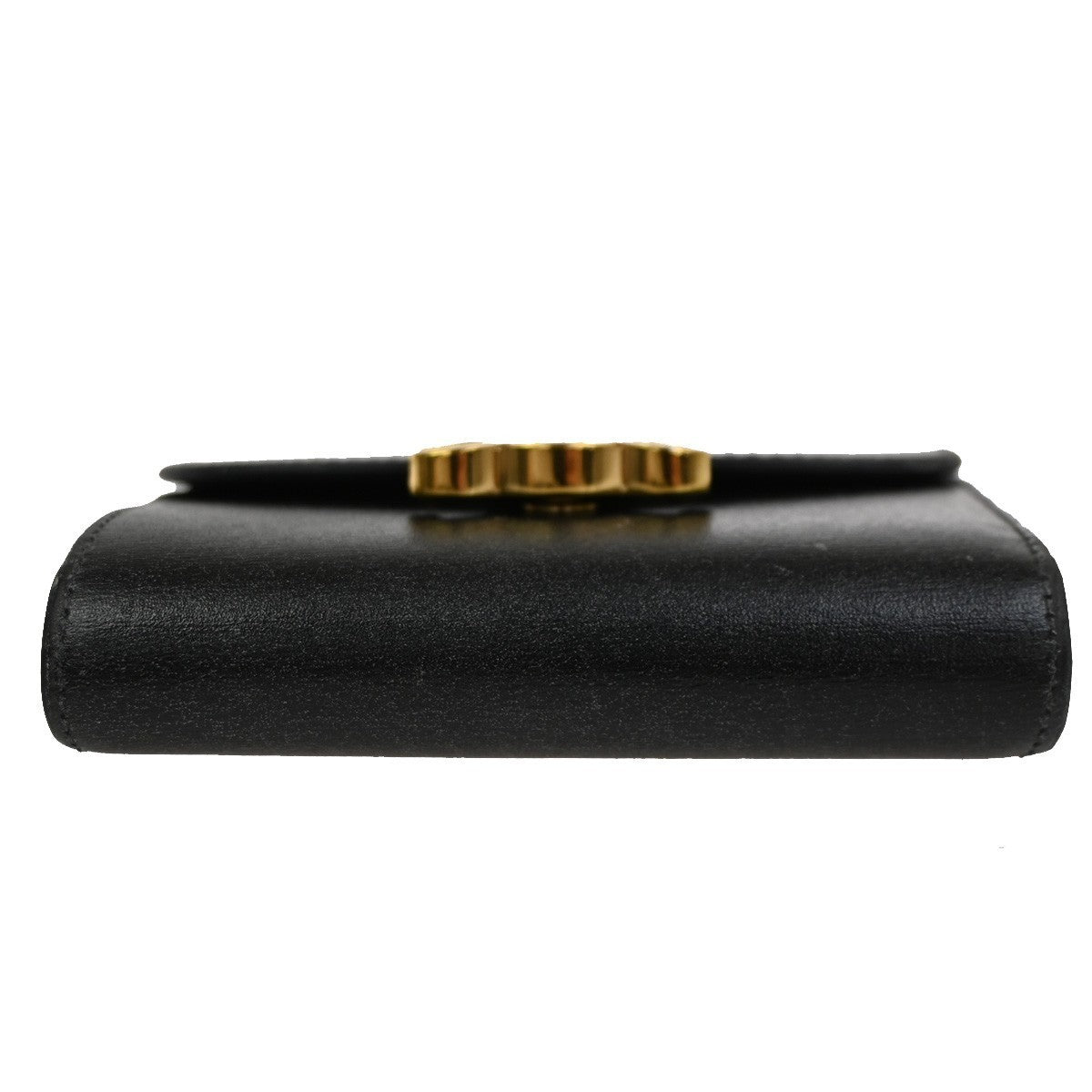 CELINE Triomphe Small Trifold Wallet Purse Leather Black GHW 31TA346