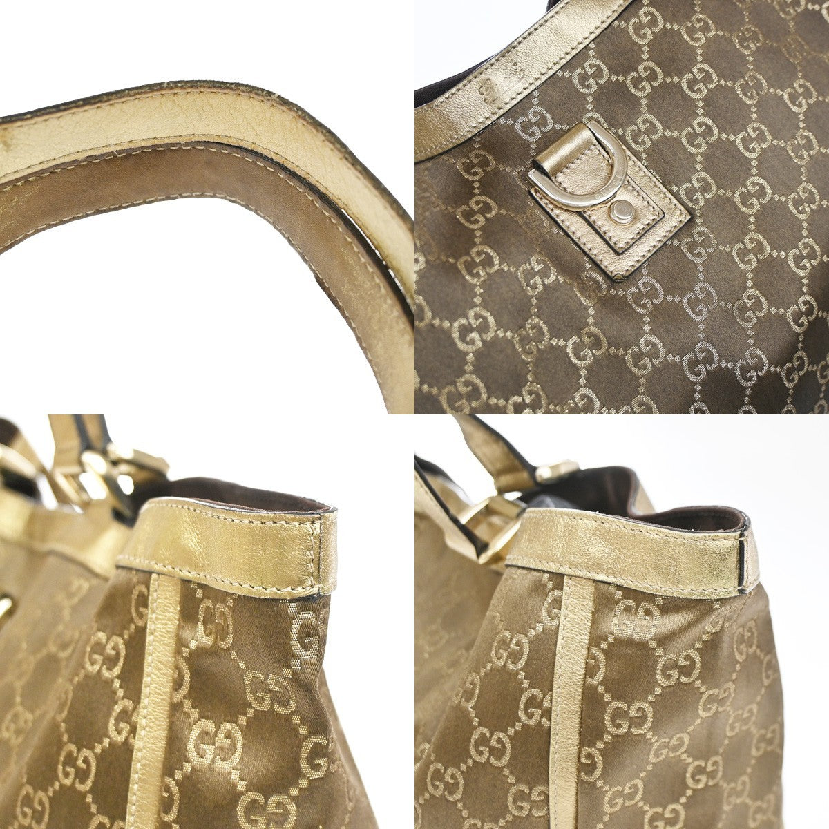GUCCI Logo Abbey GG Pattern Shoulder Bag Satin Leather Brown GHW Italy 69YJ171