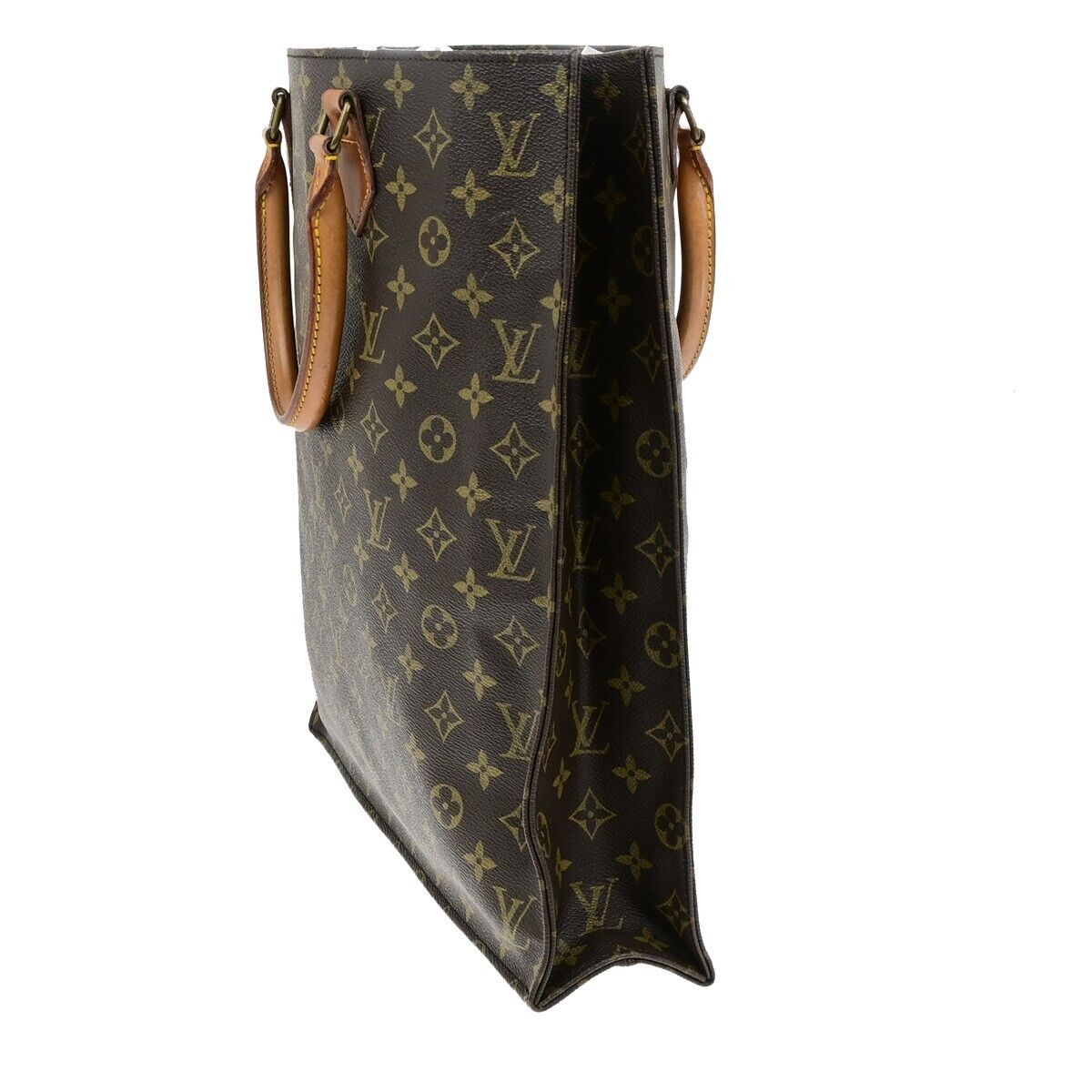 LOUIS VUITTON Logo Sac Plat Hand Tote Bag Monogram Leather Brown M51140 30EE026