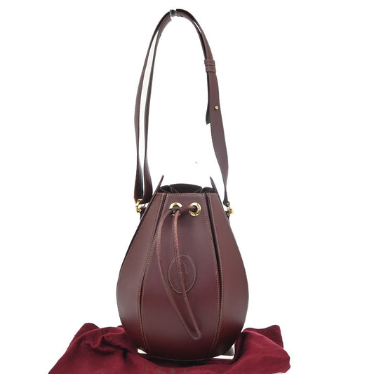 CARTIER Logo Tulip Bucket Drawstring Shoulder Bag Leather Red GHW Spain 35ZA374