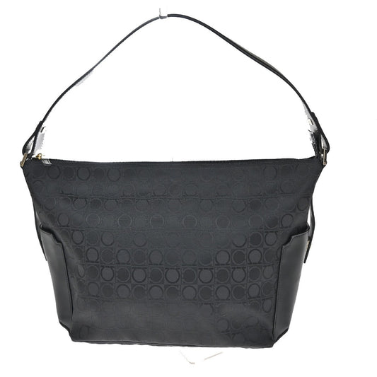 SALVATORE FERRAGAMO Logo Gancini Hand Bag Canvas Leather Black GHW Italy 63CA873