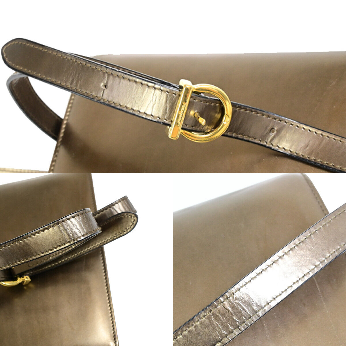 SALVATORE FERRAGAMO Gancini 2Way Shoulder Hand Bag Leather Bronze GHW 81YF996