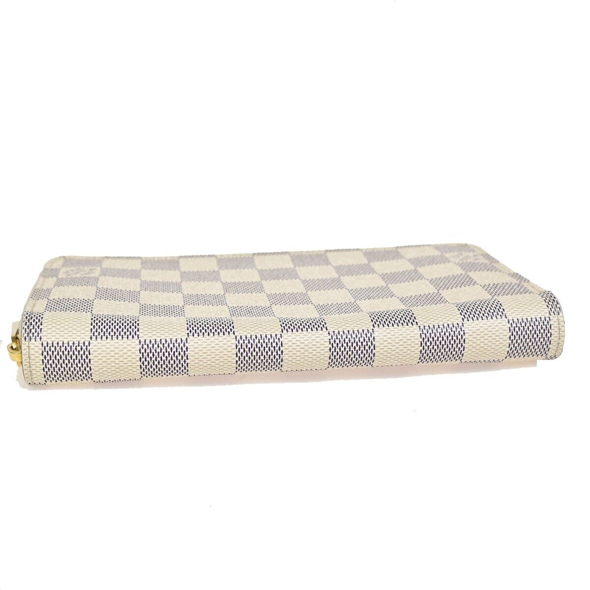LOUIS VUITTON Long Zippy Wallet Purse Damier Azur Leather White N41660 74KA211