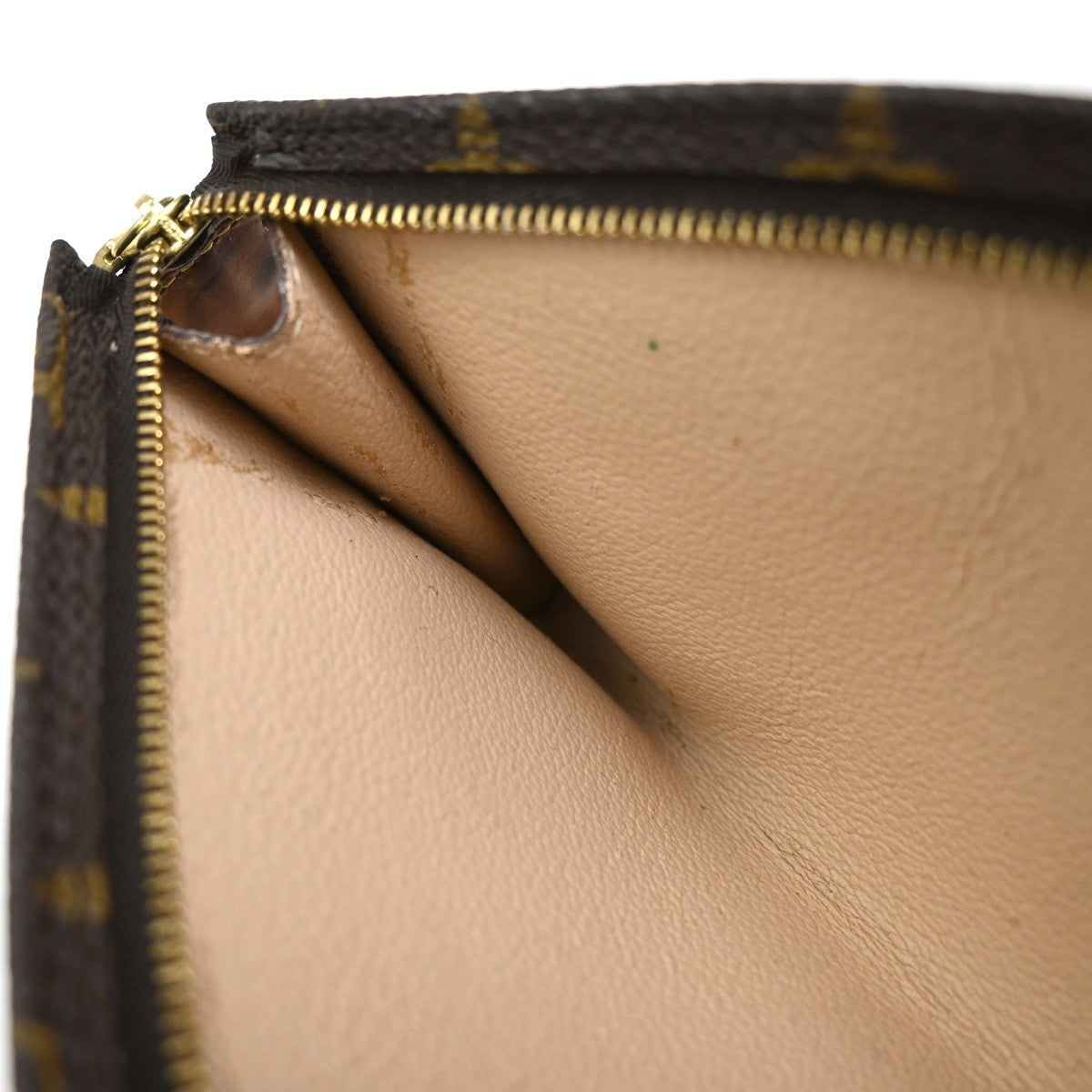 LOUIS VUITTON LV Logo Bucket GM Pouch Bag Monogram Leather Brown Gold 05EG201