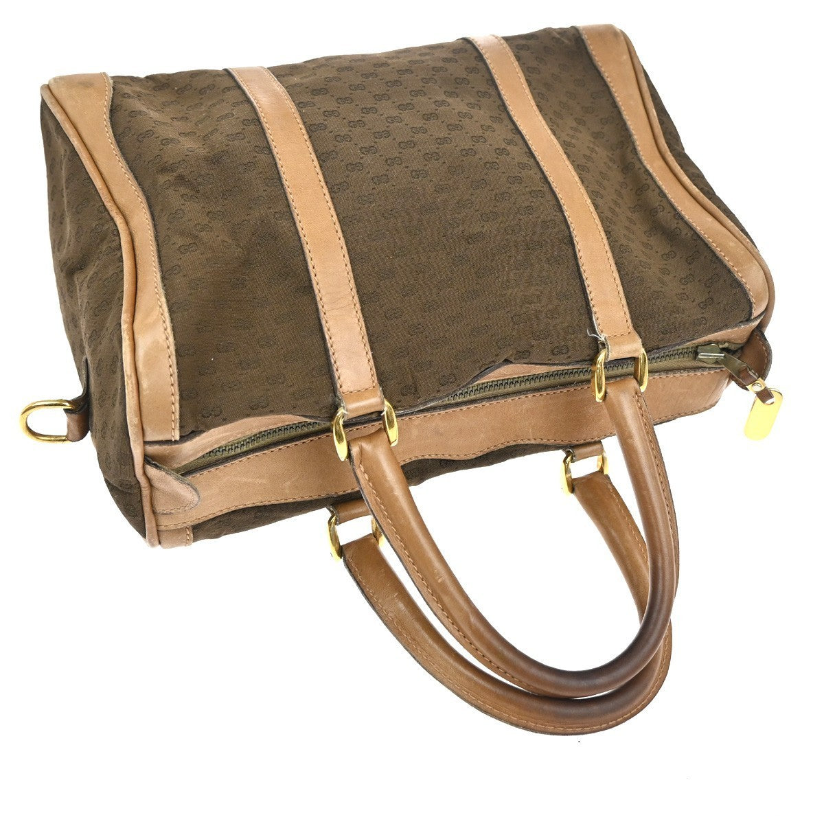 GUCCI Micro GG Pattern Hand Bag Canvas Leather Brown Beige GHW Italy 60TA467