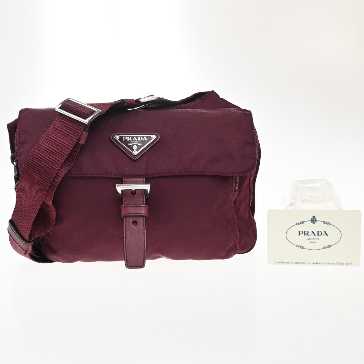 PRADA Logo Tessuto Crossbody Shoulder Bag Nylon Leather Red SHW 73KP542