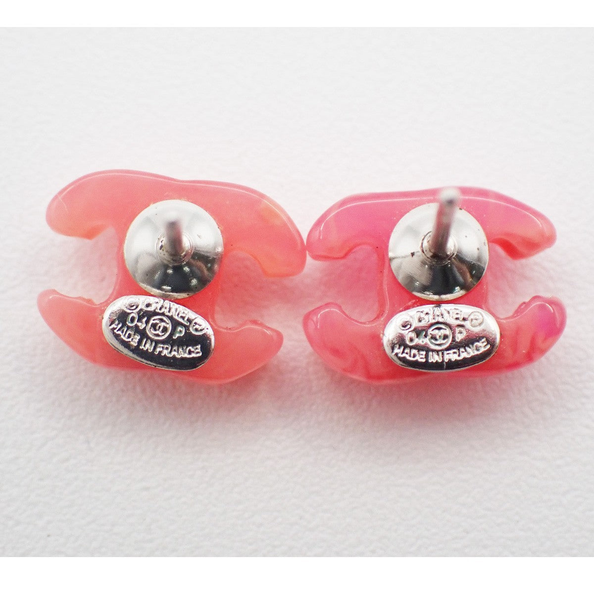 CHANEL CC Logo Pierce 04P Pink Plastic SHW France Accessory 09RL964