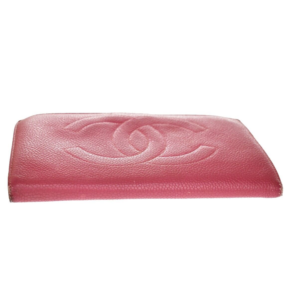 CHANEL CC Logo Long Bifold Wallet Purse Caviar Leather Pink GHW Vintage 05GA848