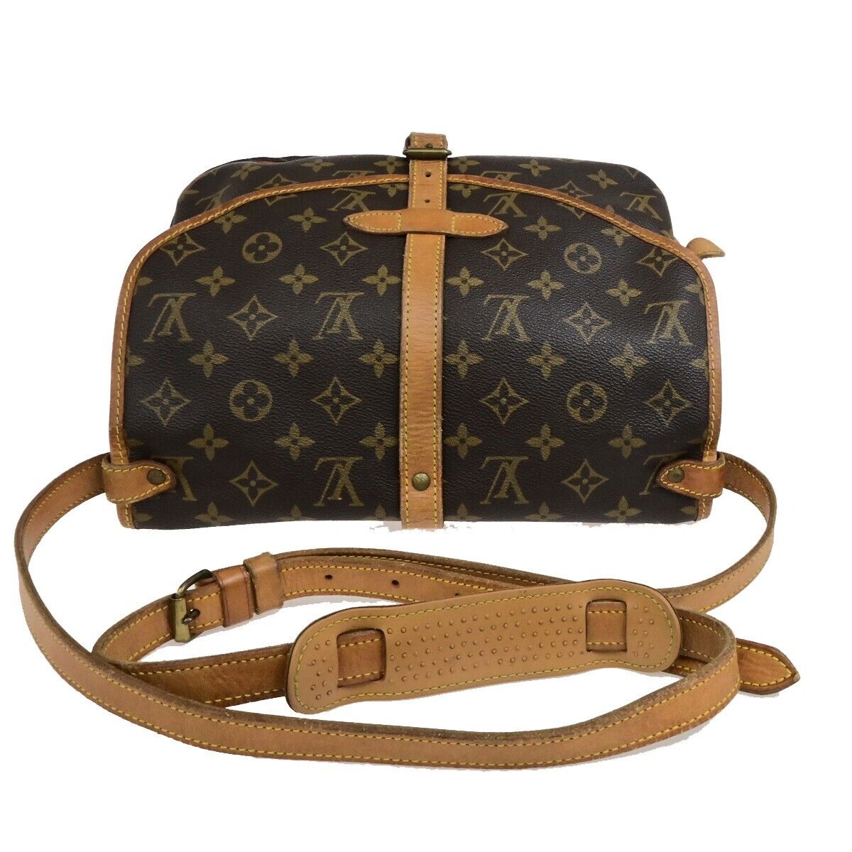 LOUIS VUITTON Logo Saumur 30 Shoulder Bag Monogram Leather Brown M42256 31EE059