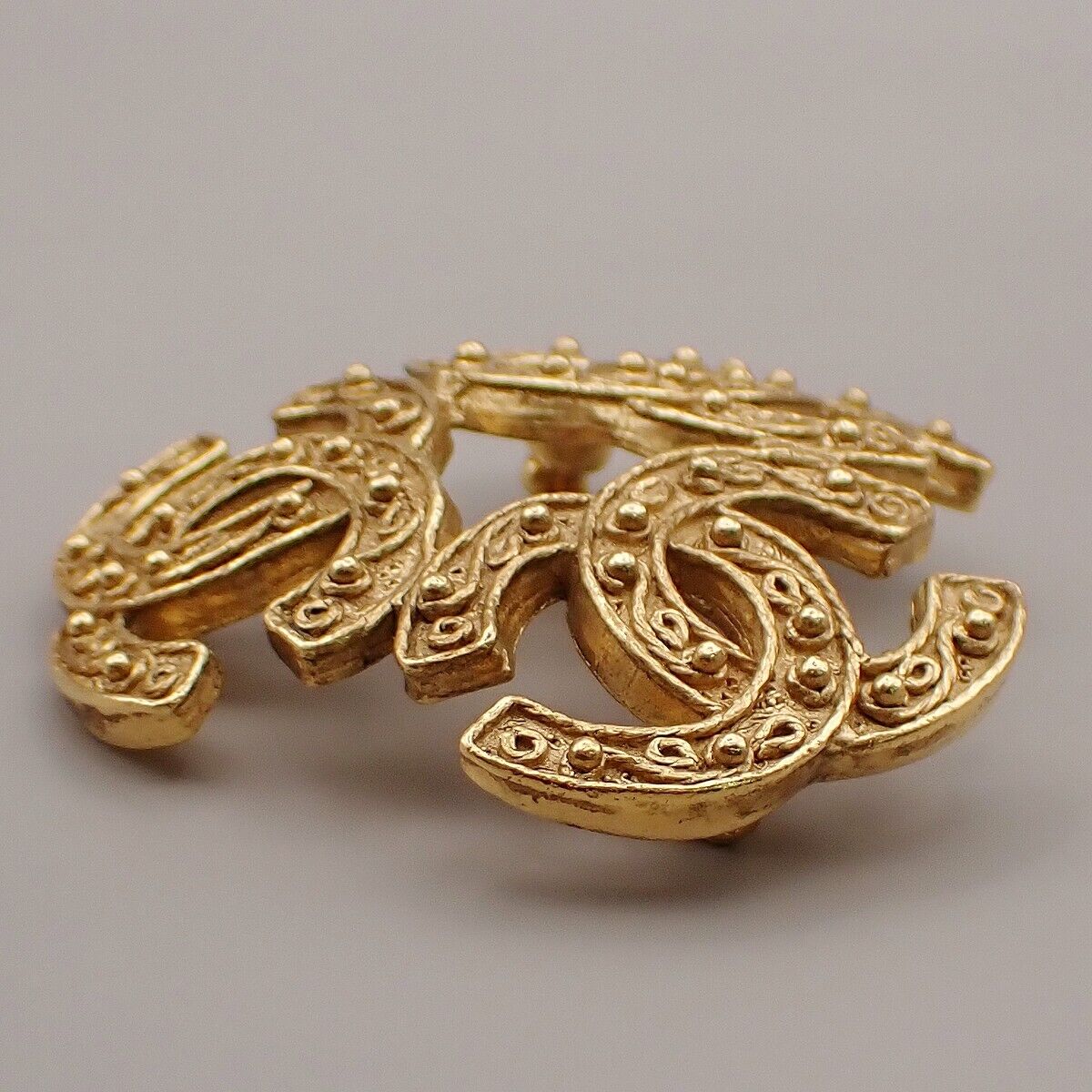 CHANEL Triple CC Logo Pin Brooch 94A Gold France Vintage Accessory 20RJ798